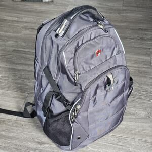grey SwissGear ScanSmart laptop 17”backpack top handle and multiple Compartments